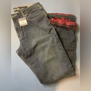 Eddie Bauer NWT Denim Jeans Relaxed Fit Regular Flannel Lined